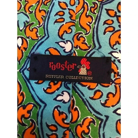 VTG Rooster Ruffler Collection Green Blue Orange Middle Eastern Tile Neck Tie - Picture 3 of 5
